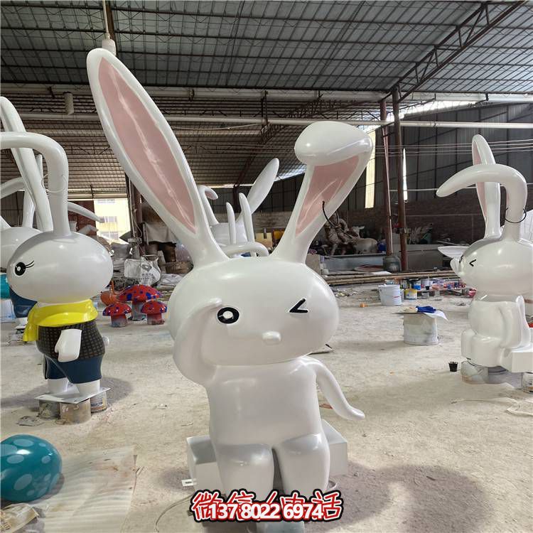 商場(chǎng)店鋪玻璃鋼抽象卡通兔子雕塑