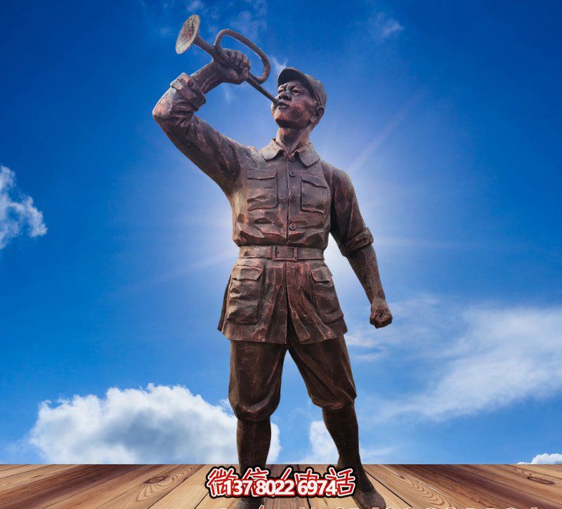 廣場(chǎng)銅雕吹號(hào)角的紅軍雕塑